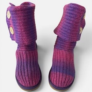 Ugg Australia Classic Cardy Purple/Pink Knit Sweater Boots Women's Size 5.5